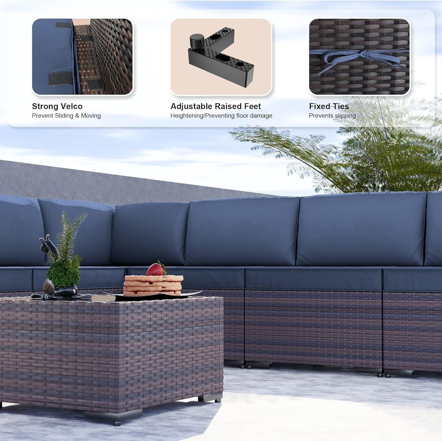 9 Pieces Outdoor Patio Furniture Set PE Wicker Rattan Sectional Sofa Patio Conversation Sets with Thickened Cushion for Backyard Porch Balcony Poolside Garden(Red)