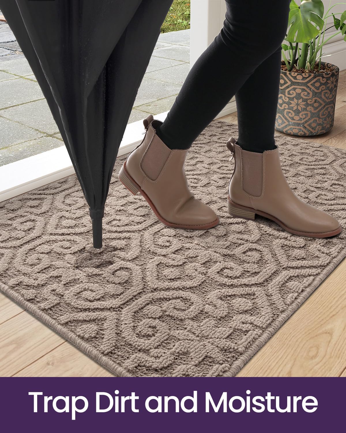 DEXI Indoor Front Door Entryway Mat Non Slip, 32x48 Washable Inside Entrance for House Floor Low Profile, Entry Doormat Absorbent Dirt Trapper, Light Beige