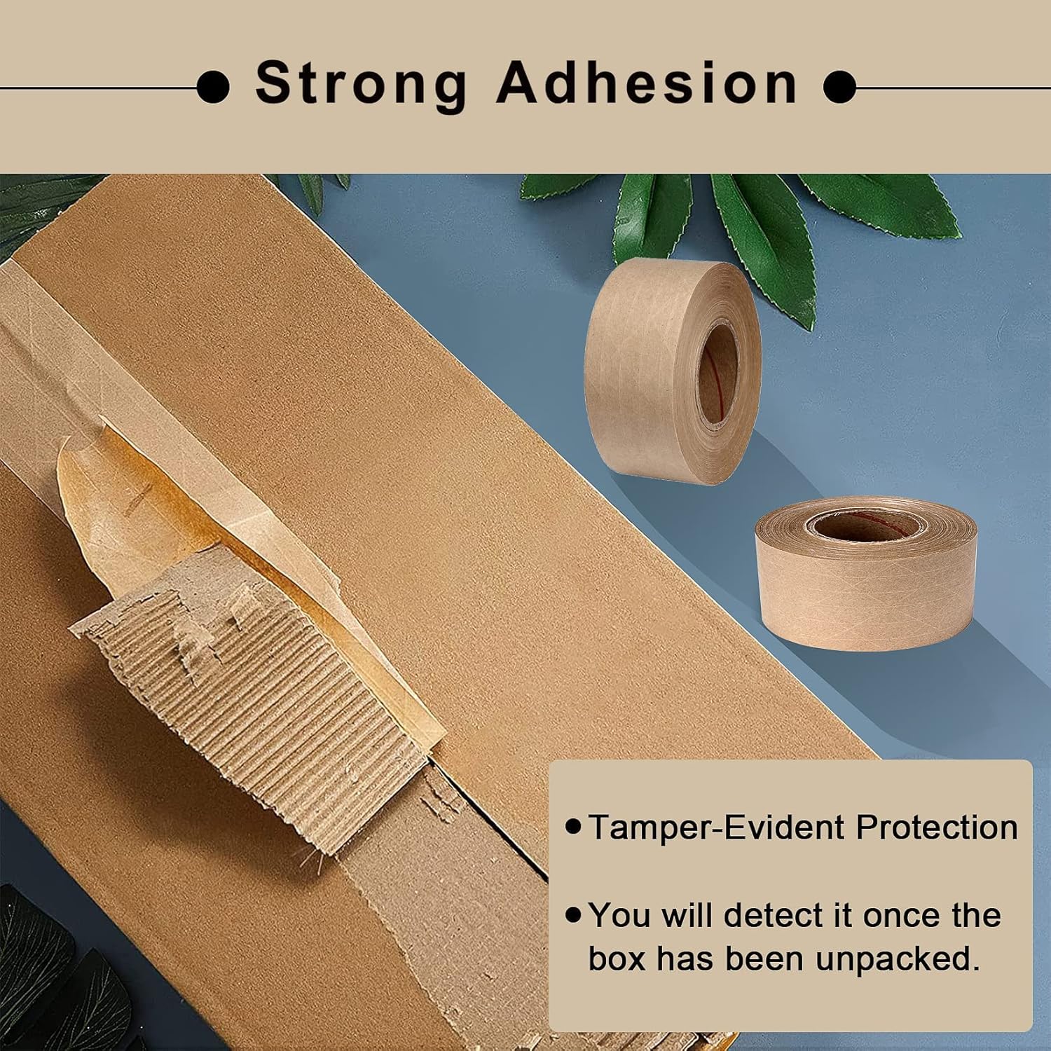 Water Activated Tape Fiber Reinforced Packing Tape Kraft Tape 2”X 165 feet Per Roll Brown Tape Gummed Paper Tape for Heavy Duty Packaging and Shipping Writable Eco-Friendly Biodegradable-6Rolls