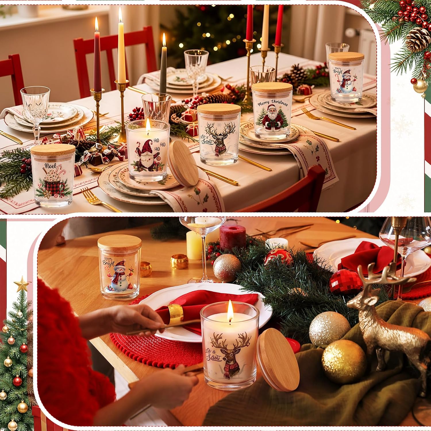 Conelist 24 Set Christmas Candle Jars 7 oz Glass with Bamboo Lids Wicks