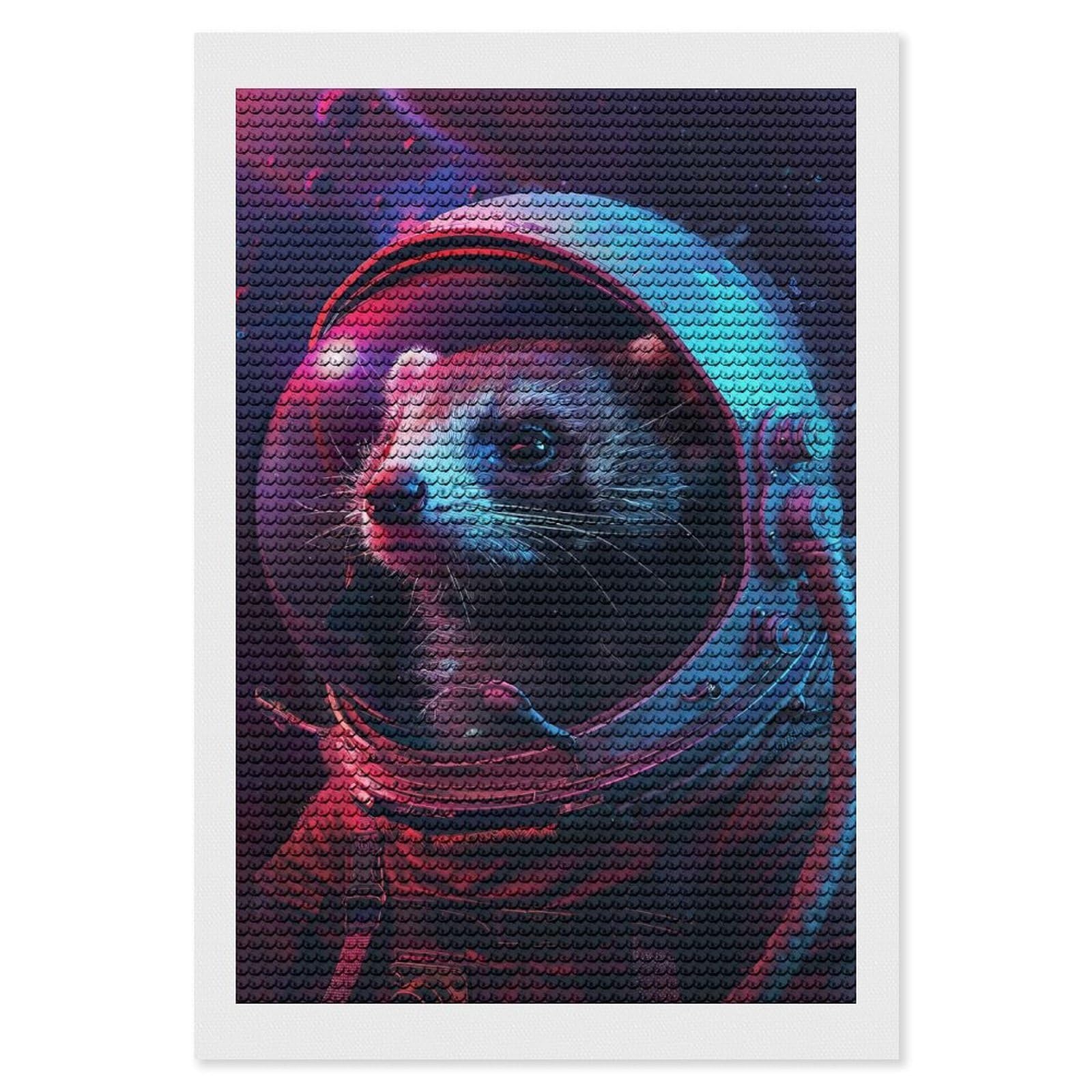 Junmoney Ferret Astronaut Diamond Painting Set 8"x12", Holiday Gift Idea, for Creative Relaxation, Fun Craft Experience, Vintage Style Decor