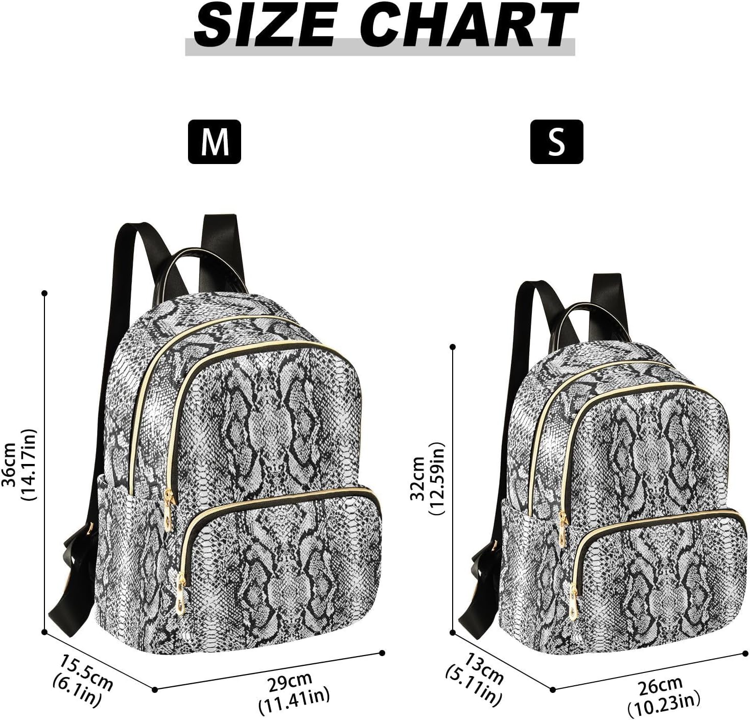 Snake Skin White Backpack Purse for Women Girls Small Fashion Mini Laptop Back Pack Purse with Zipper for College Travel S