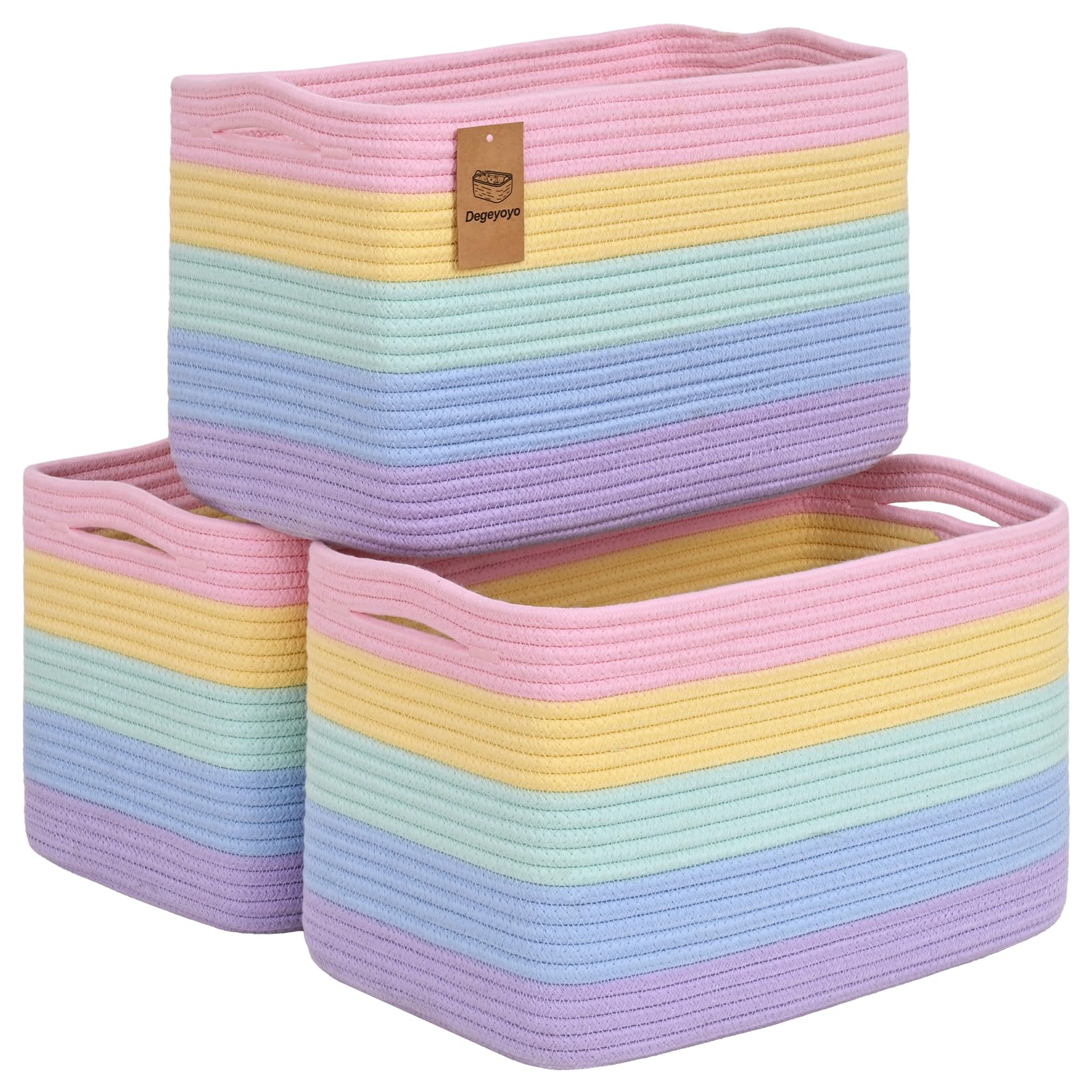 Degeyoyo Baskets for Organizing,Storage Baskets,3 Pack Baskets for Shelfves,15"×10"×9" Woven Rainbow Basket,toy storage bins,bins for organization