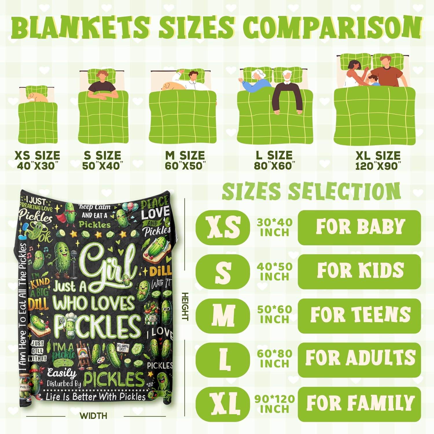 Pickle Gifts Blanket for Girls Kids - Just a Girl Who Loves Pickles - Funny Dill Pickle Chips Food Plush Comfy Soft Fleece Throws Sheet Quilt 50"x40" Decor for Couch Bedding Sofa Birthday Decorations - Image 5