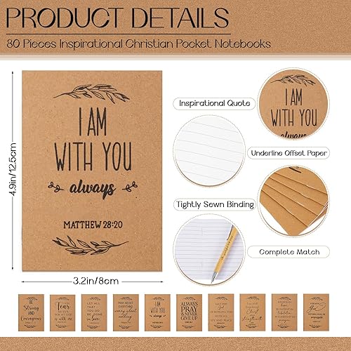 Miniatura 7 de El juego de 20 regalos cristianos incluye 20 cuadernos inspiradores con versículos de la Biblia, 20 bolígrafos retráctiles de bambú, 20 llaveros