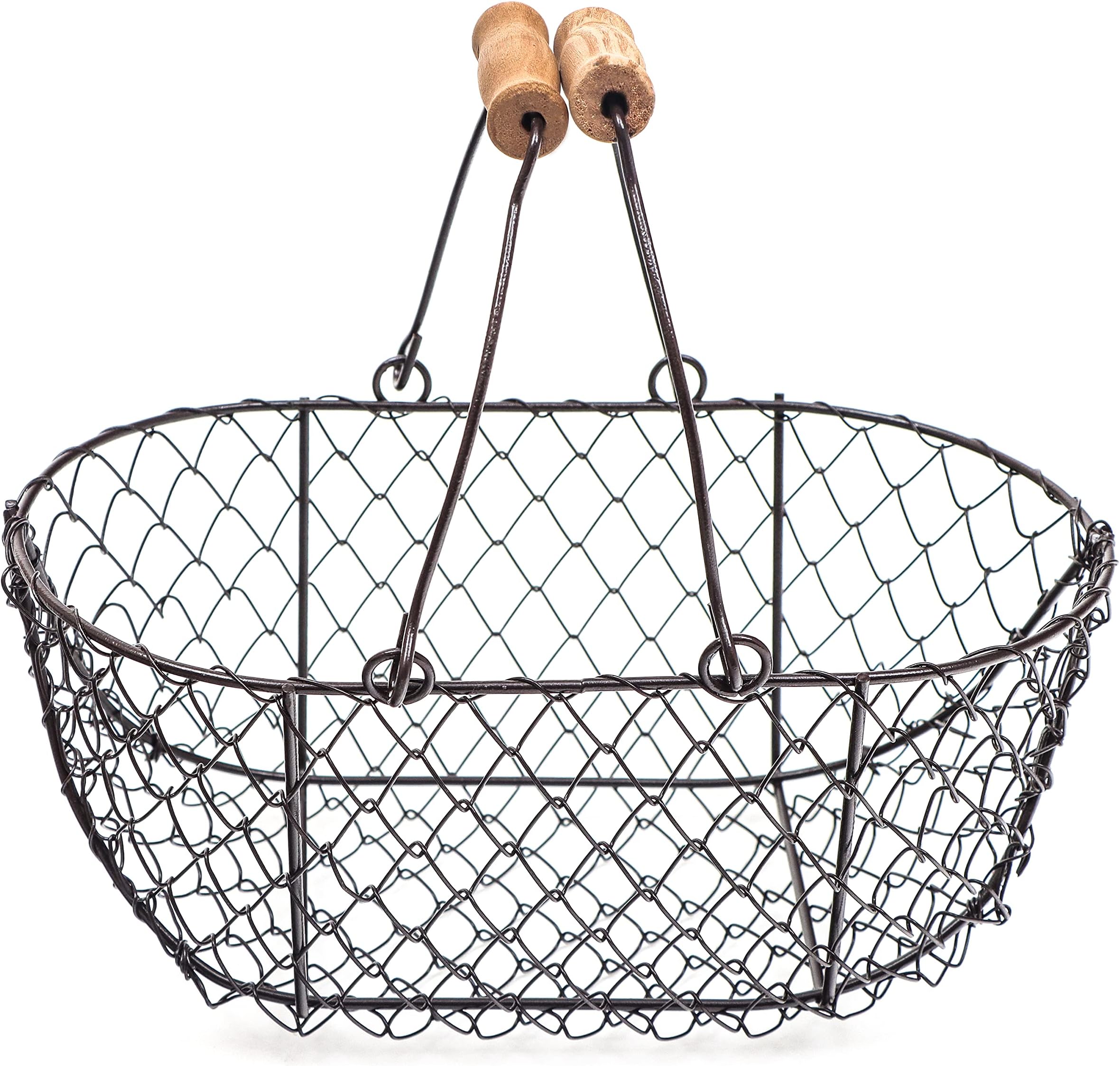 Trademark Innovations10" Oval Wire Basket with Wooden Handles - Vintage Style -