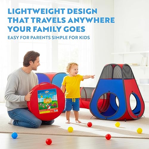 Miniatura 7 de Playz Paquete de tienda de juegos y túnel desplegable de 4 piezas para niños pequeños y niños - Casa de juegos para interiores y exteriores con