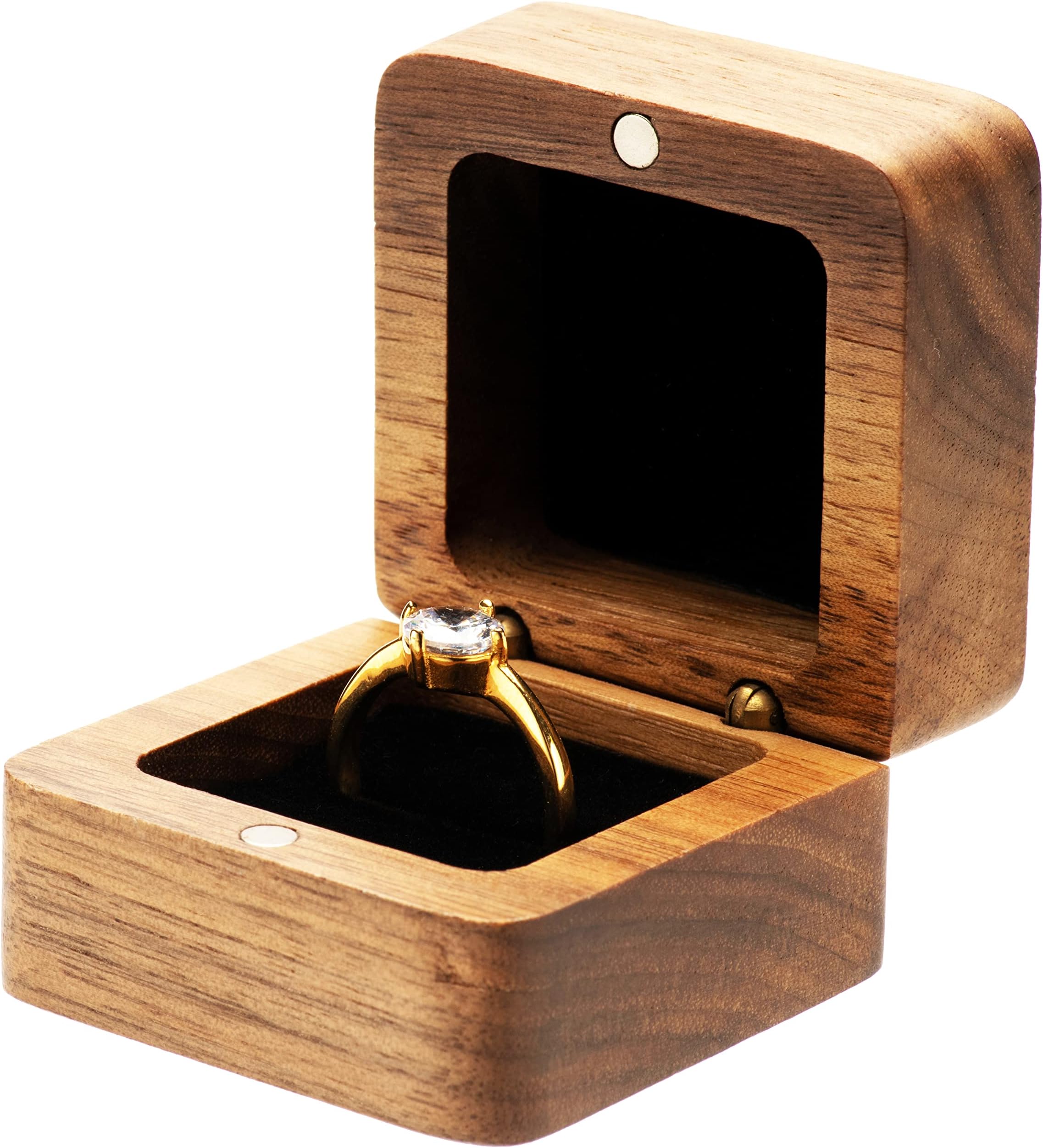 COSISO Walnut Wood Engagement Ring Box Jewelry Storage Box for Proposal Birthday (Black Inner)