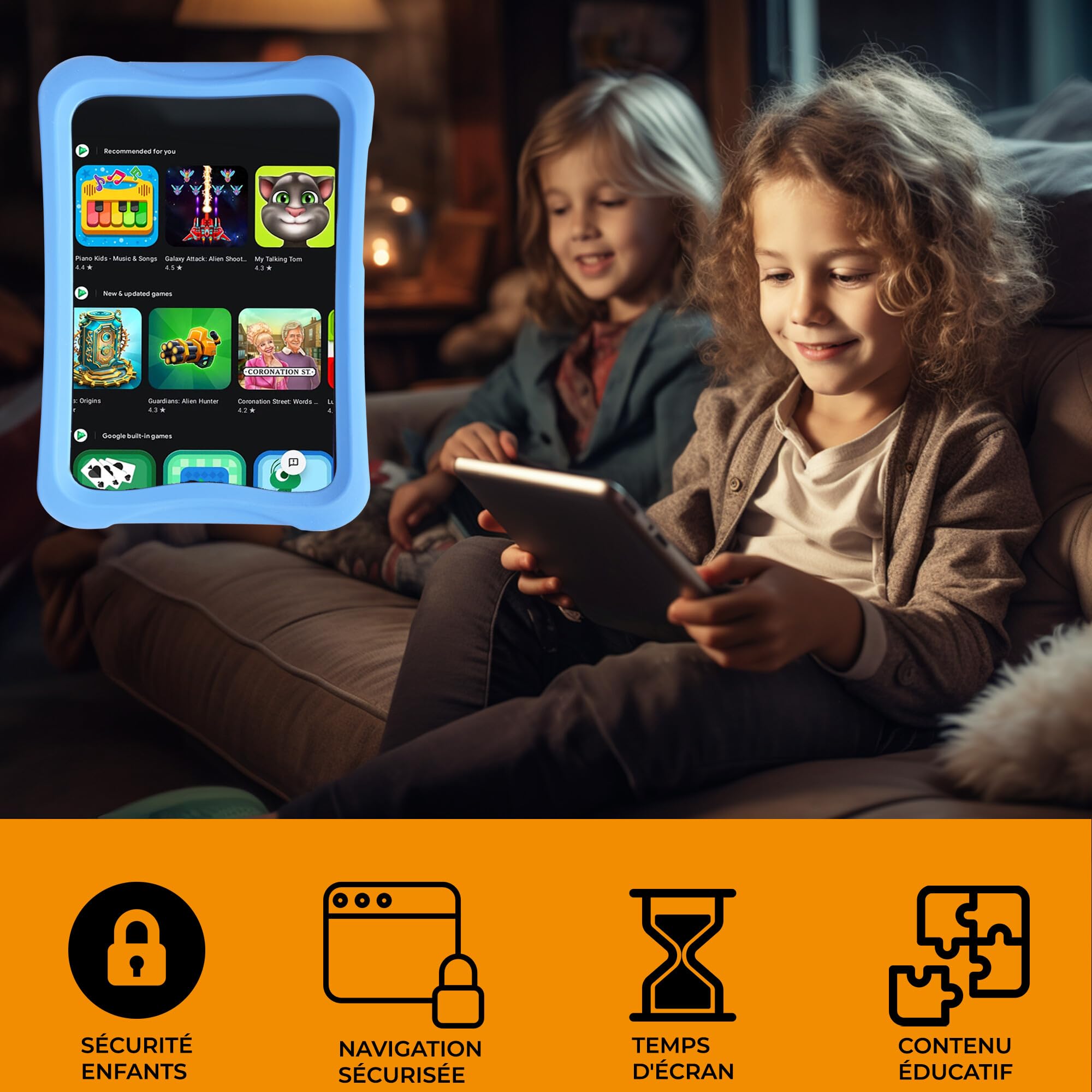 Denver Tablette Enfants 8 Pouces - Android 13 - Contrôle Parental - 4 Go RAM - 64 Go ROM - avec étui Antichoc (Bleu et Rose) - TIO80105K