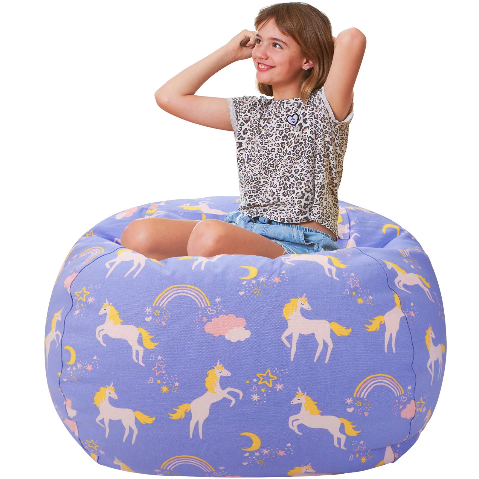 Aubliss Stuffed Animal Bean Bag Storage Chair (Light Blue Unicorn, Large (38''))