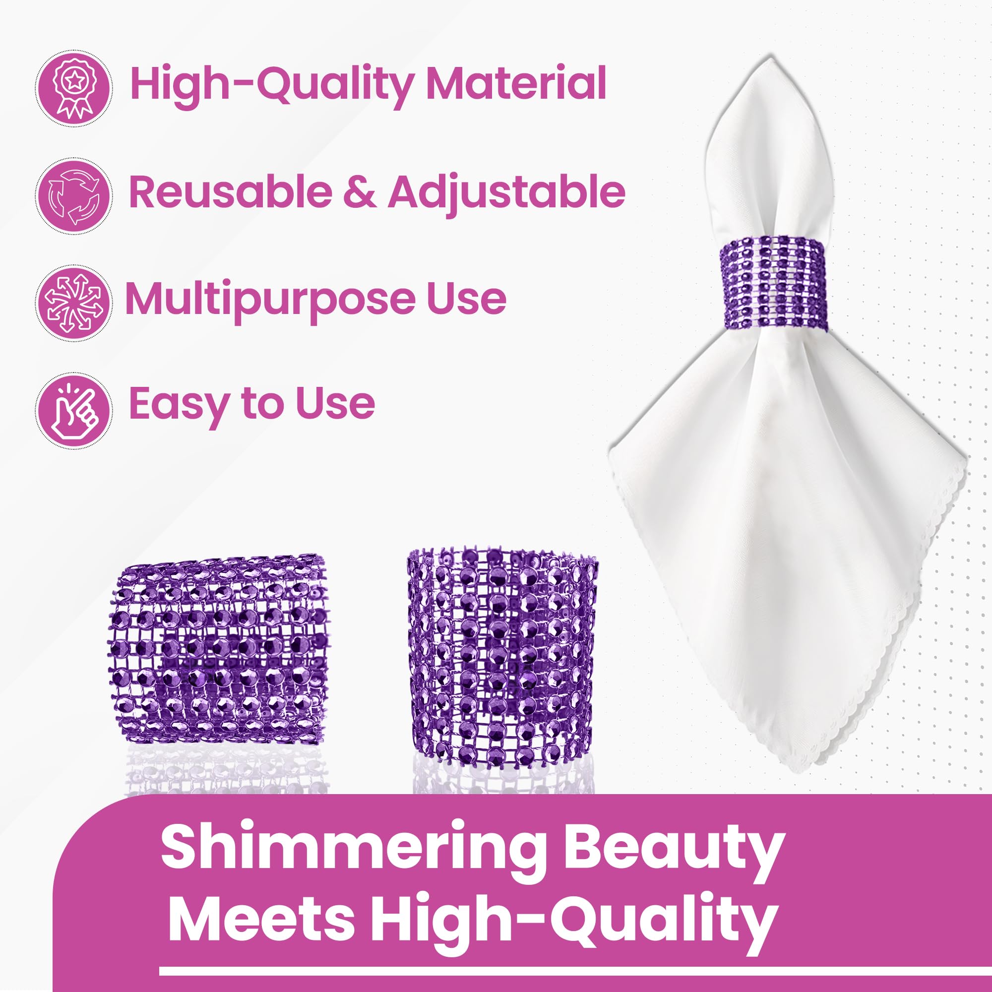 Anneaux De Serviette En Strass Bleu - Lot Pour Décoration De Table | Mariage, Noël, Fêtes (13 X 4 Cm) - 5