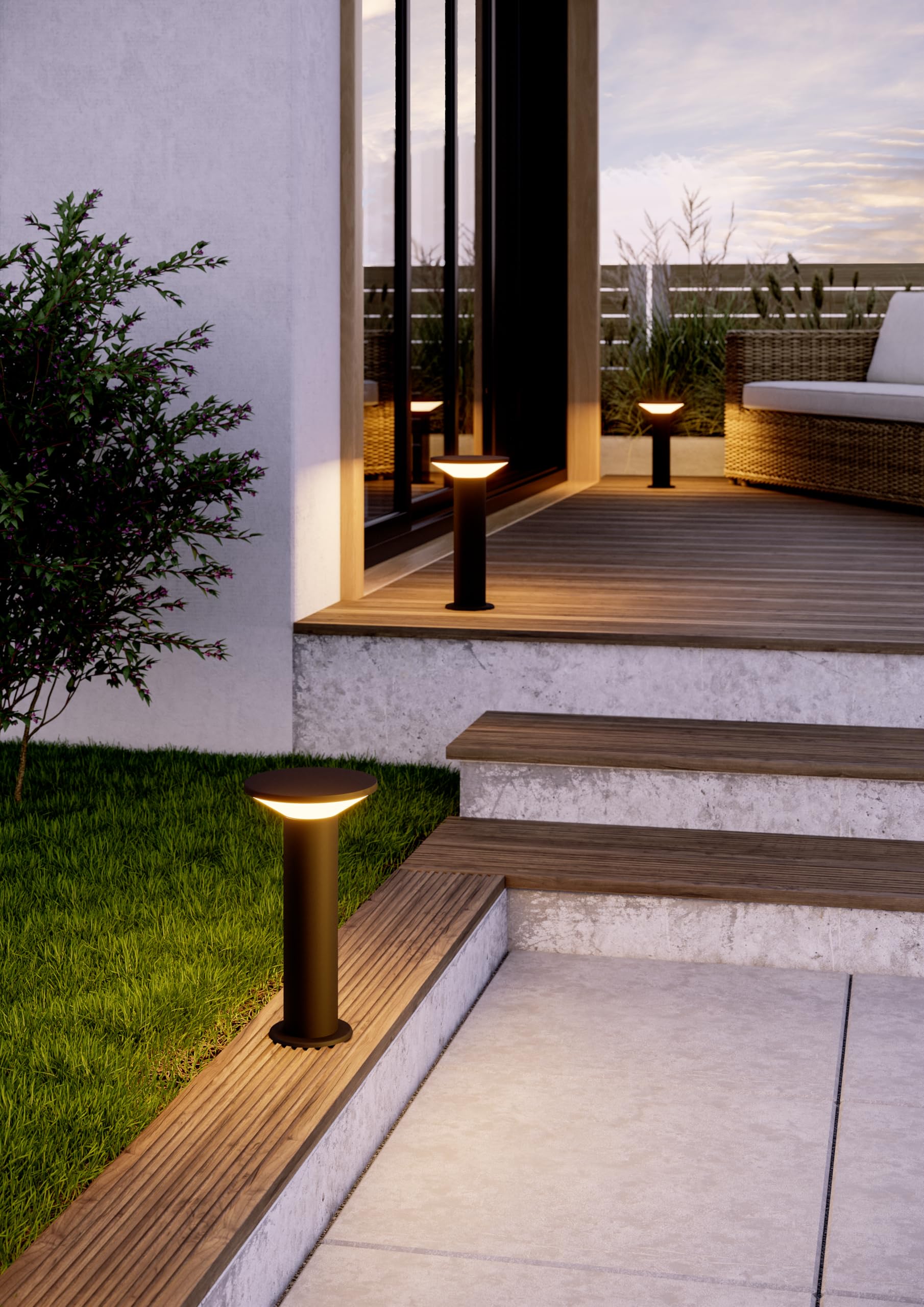Eglo Lampada da terra a LED per esterni Rigosa, illuminazione esterna per giardino e terrazza, in metallo nero e plastica bianca, luce bianca calda, IP44