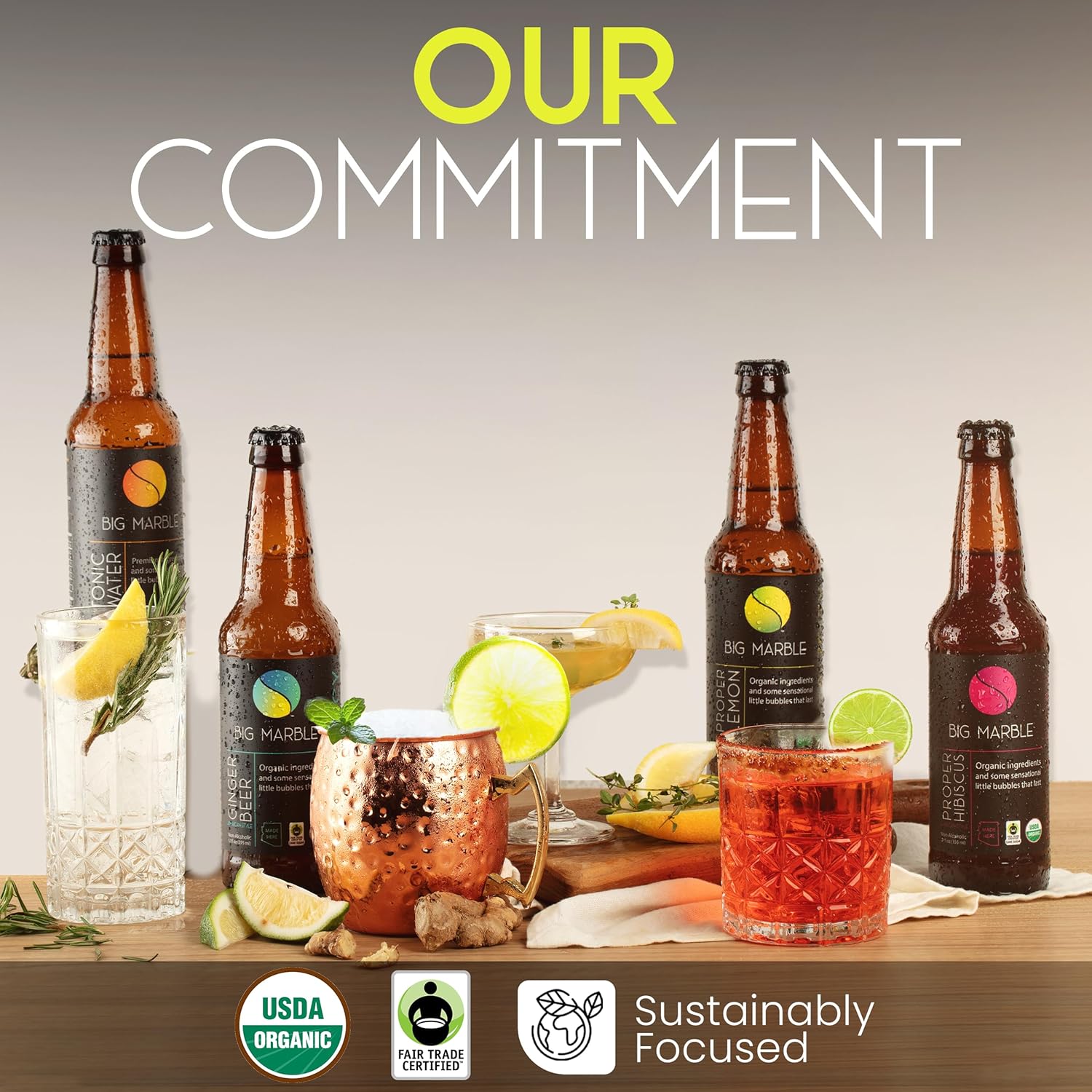 Big Marble Organic Proper Hibiscus, Premium Non-Alcoholic, Low Sugar, Floral & Tart, Fair Trade Certified, Real Hibiscus, No Artificial Sweeteners/Colors, for Cocktails & Mocktails - 12 Pack, 355ml (12 Fl Oz) Bottles