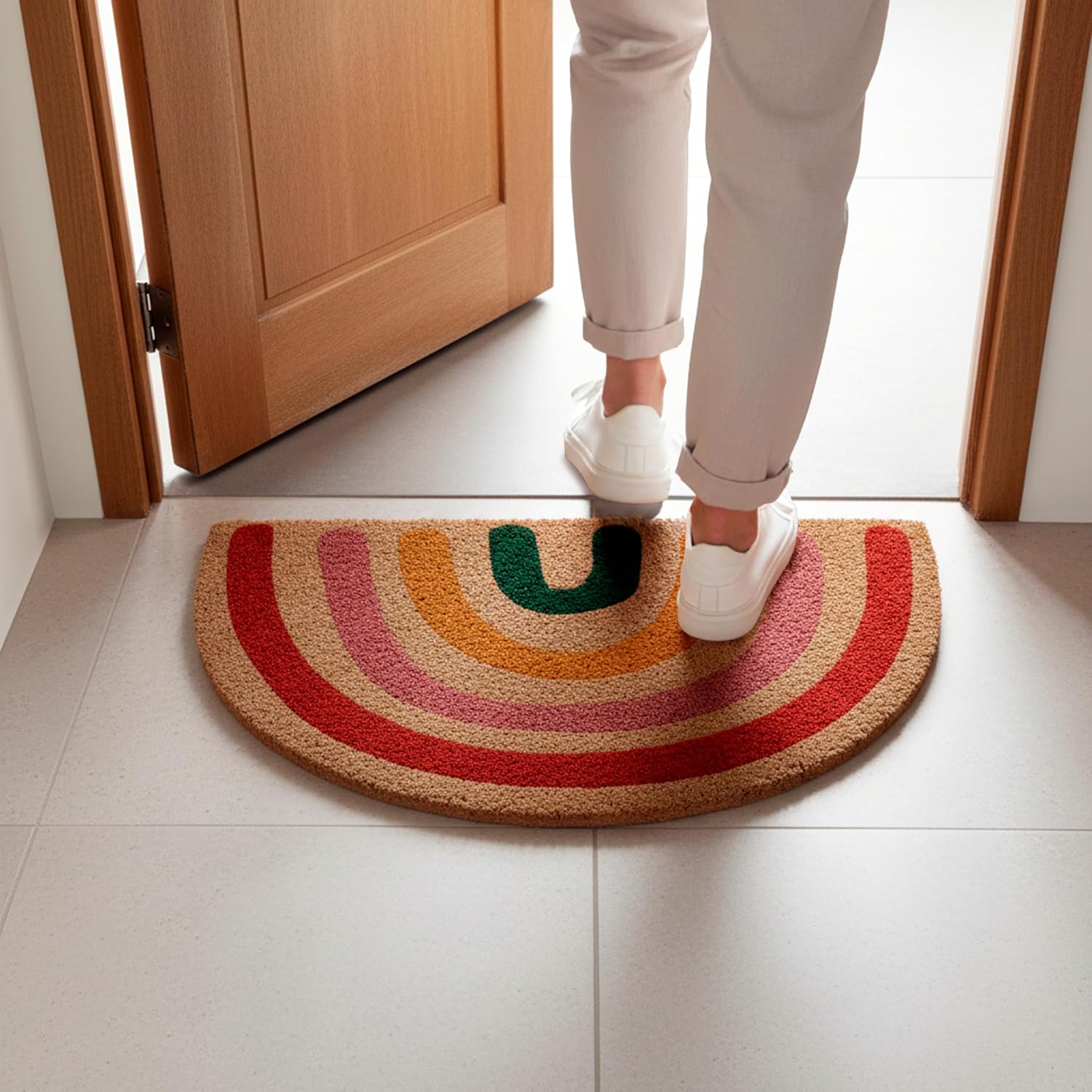 Fisura- Doormat Outdoor Entrance, Outdoor mats for Front Door, Welcome mat. Made of Coconut Fiber with Non-Slip PVC Base, Doormat Hand-Painted, 27,5 inch x 15,7 inch. (Rianbow Boho)