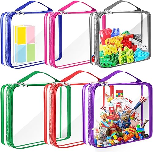 AOBOPLE Paquete de 6 bolsas de almacenamiento de juguetes con cremallera, 2 tamaños de PVC transparente de bolsas organizadoras de juguetes con