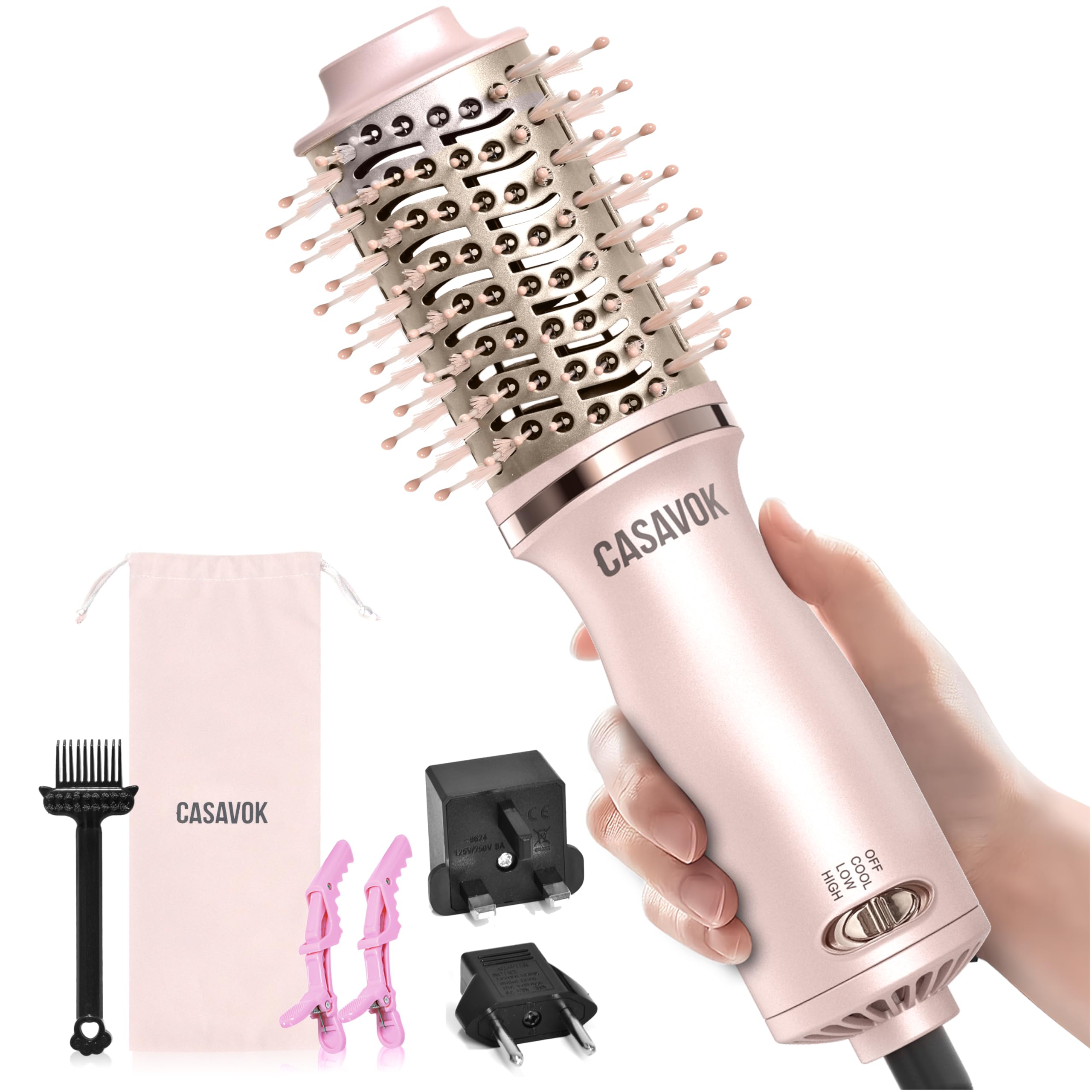 Dual Voltage Travel Hair Dryer Brush,110-240V Small Blow Dryer Brush Pink