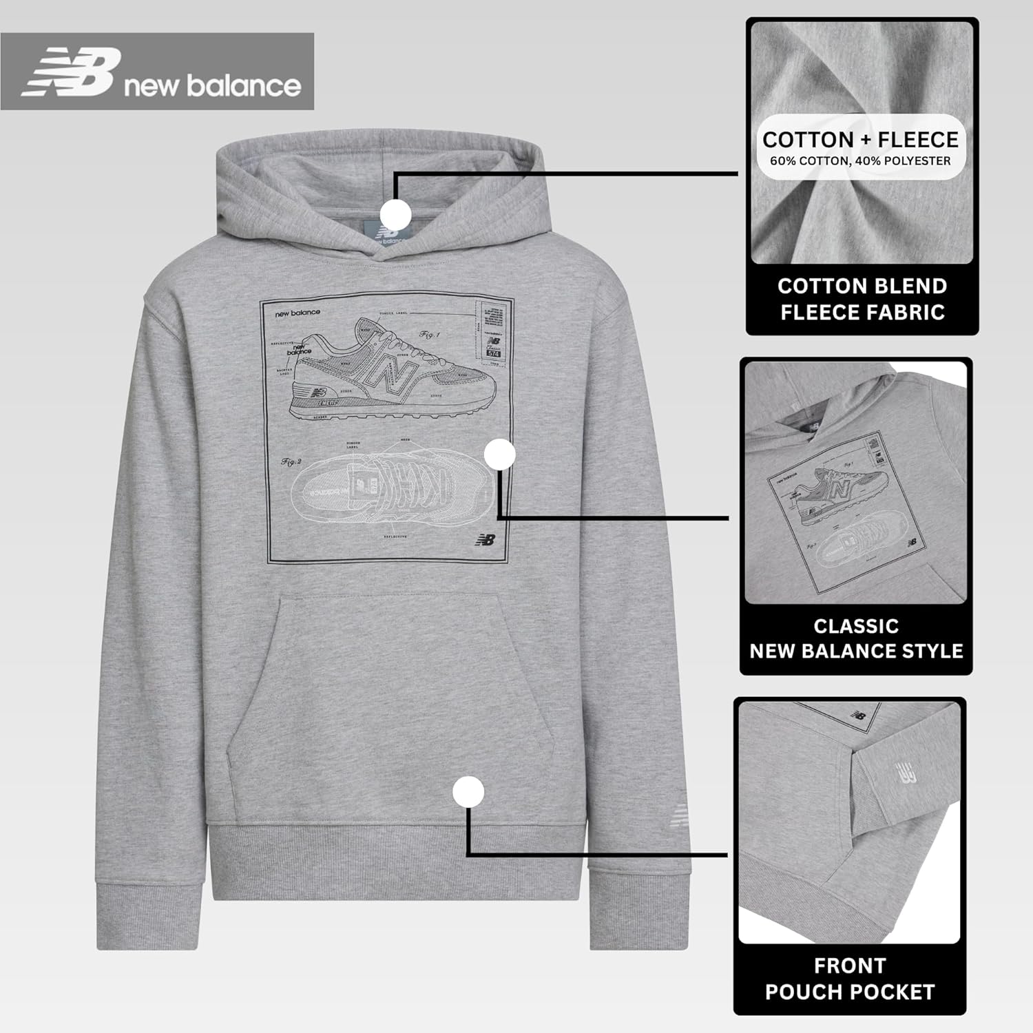 New Balance Boys Graphic Hoodie – Premium Comfy Cotton Blended Fleece Pullover Sweatshirt for Kids, Sizes 4-20 - Image 5