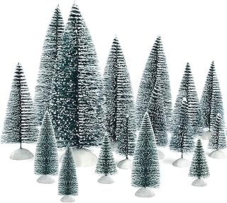 KUUQA 46Pcs Mini Christmas Trees Bottle Brush Trees Miniature Sisal Snow Frost Trees Tabletop Trees with White Base Diorama Models for Christmas Party Home Decoration Home Table Top Decoration