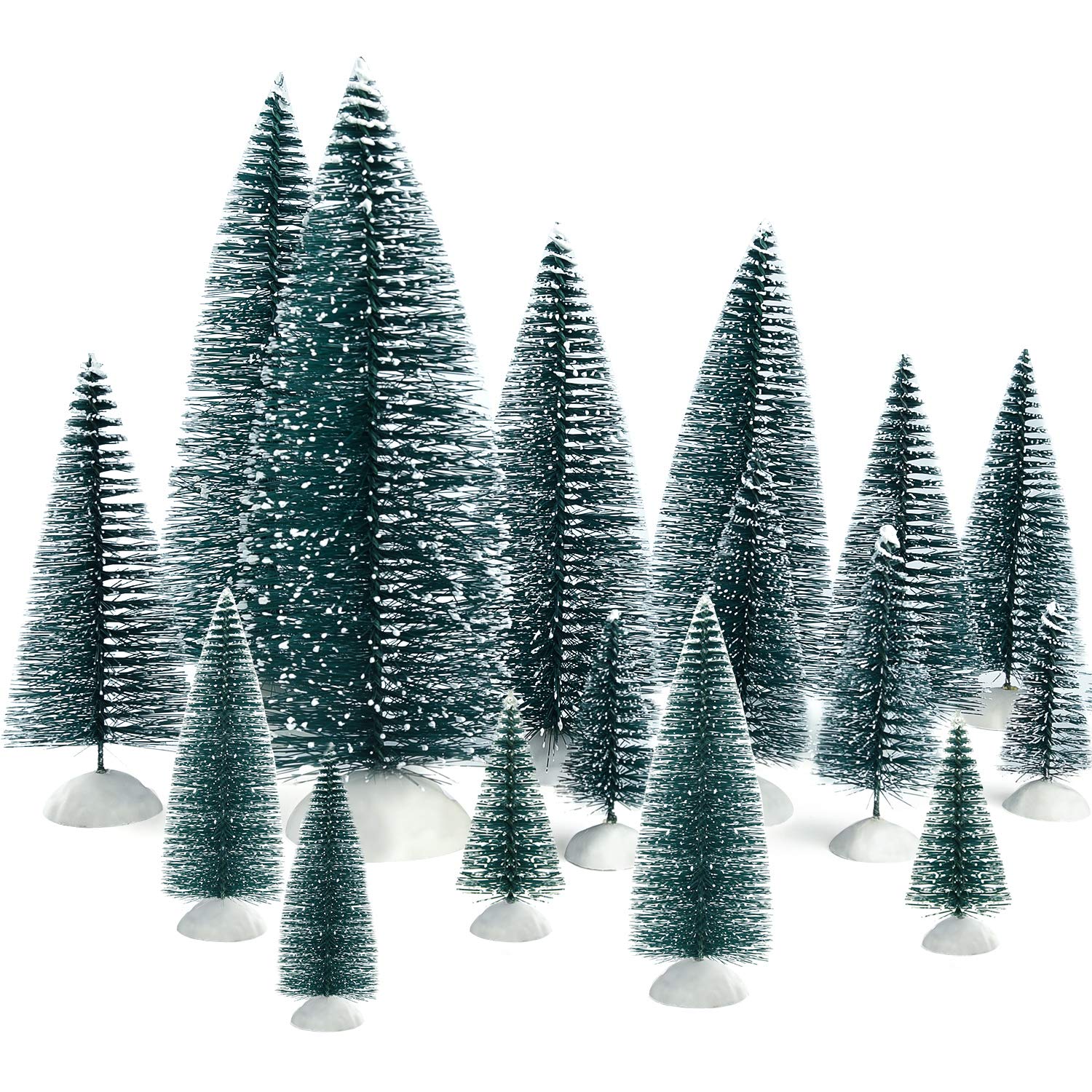 KUUQA 46Pcs Mini Christmas Bottle Brush Trees - Miniature Sisal Snow Frost Trees With White Base for Diorama Models, Party Home Decoration, Table Top Decor — image 1