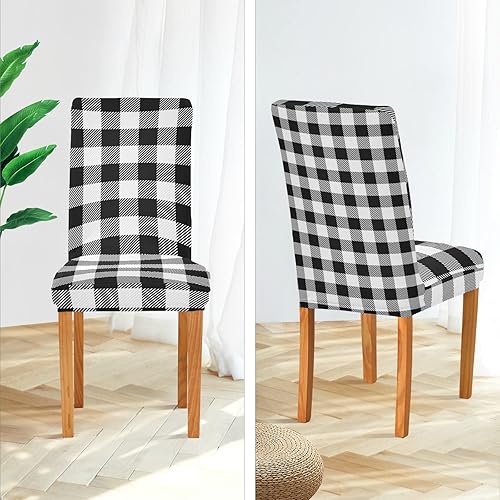 Miniatura 4 de xigua Buffalo - Juego de 2 fundas elásticas para sillas de comedor a cuadros, extraíbles y lavables, fundas protectoras para sillas de comedor,