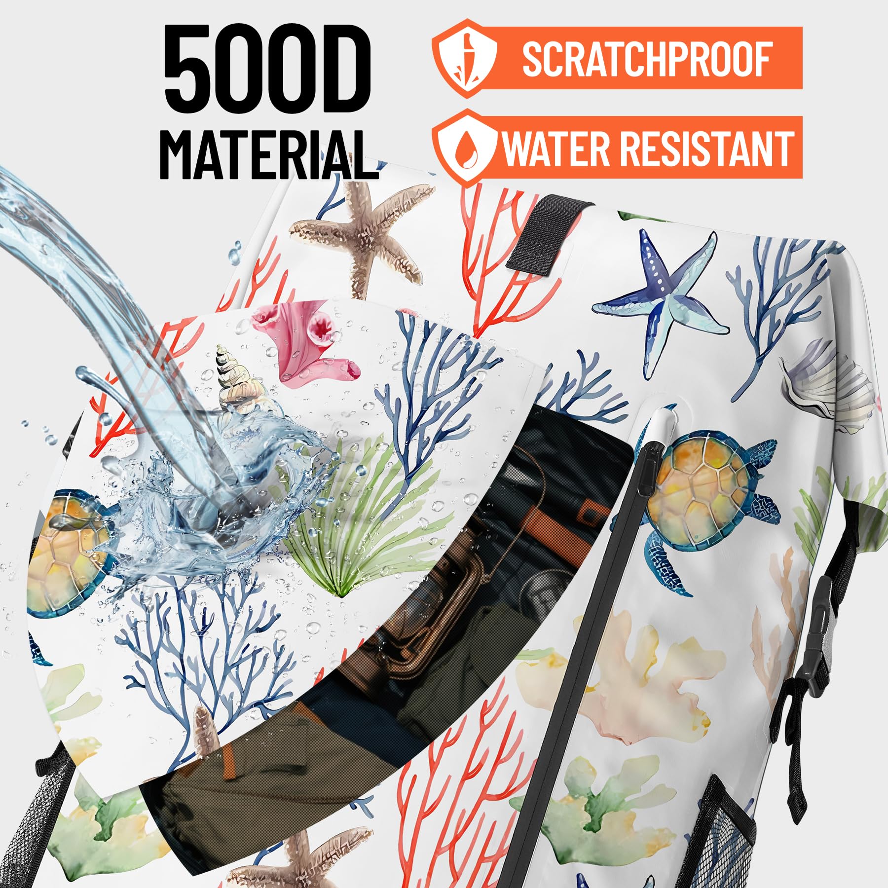 Bolsa seca impermeable resistente para kayak, senderismo, tortuga marina, coral, náutica, estrella de mar, mochila con cierre enrollable, funda impermeable para teléfono 35L/55L/85L