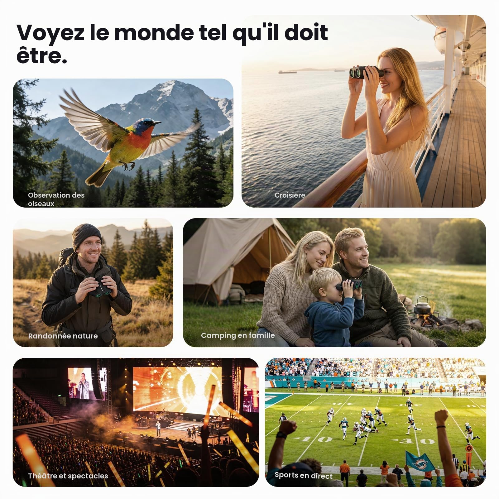 Jumelles Compactes Puissante 10x25 pour Adultes Enfants Aurosports, Jumelles Puissante avec BAK4 Prime, Faible éclairage Clair Vision, Idéal pour Sports de Plein air Jeux et Les Concerts