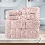 Elegant Comfort 4 Lines Viscose Stripe 6-Piece Premium Towel Set - 100% Turkish Cotton High Absorbent Luxury Bathroom Towels – Includes 2 Washcloths, 2 Hand Towels and 2 Bath Towels Set, Dusty Rose
