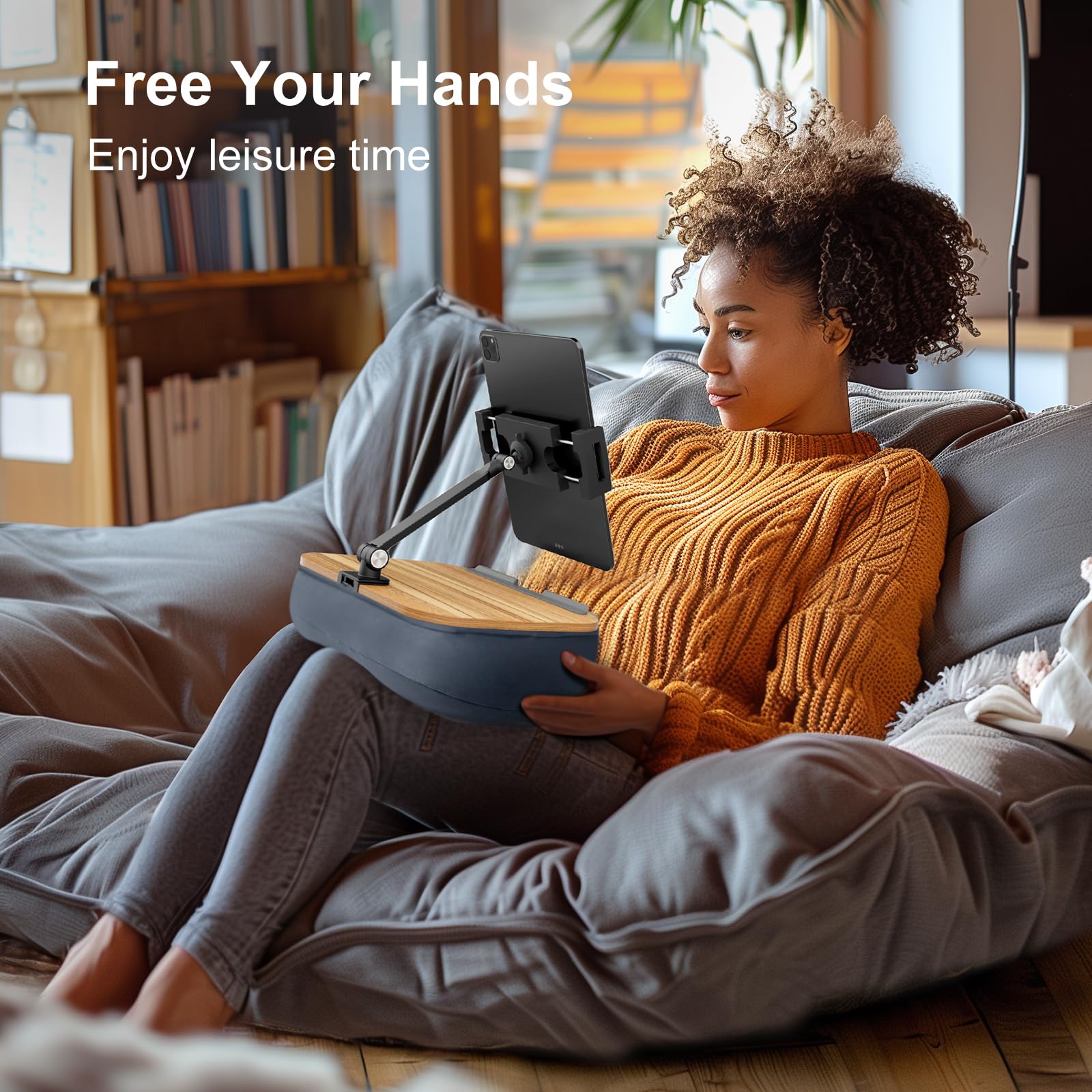 ERGONOV Lap - Puf acogedor soporte de almohada Kindle para cama con brazo ajustable, soporte para tableta de 360°, se adapta a Kindle, iPad, teléfono, laptop, escritorio de regazo para leer manos