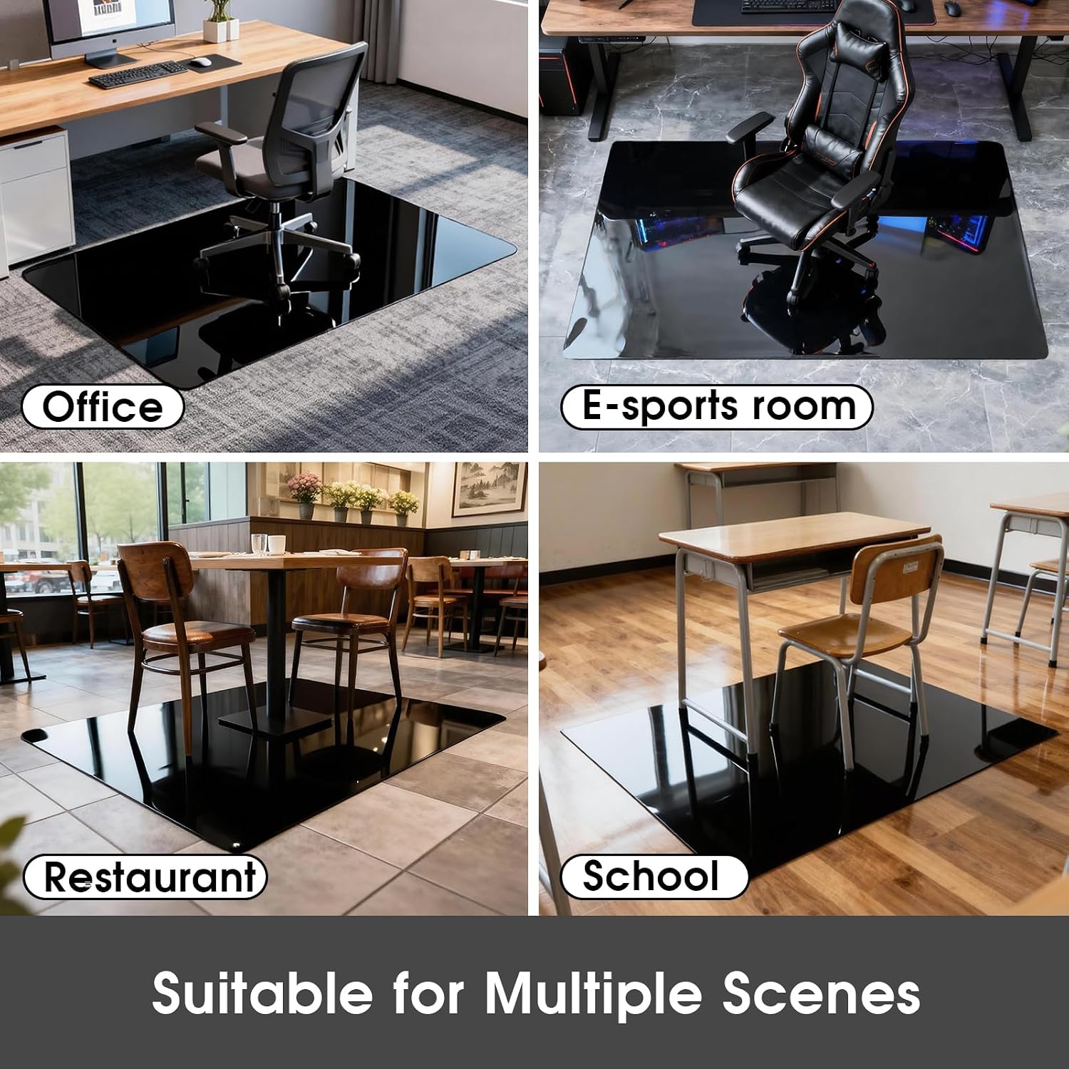 Elasticity Black Clear Chair Mat 36" x 55" - Transparent Protective Floor Mat for Hardwood & Tile Floors, Home & Office Rectangle Hard Floor Protection Mat