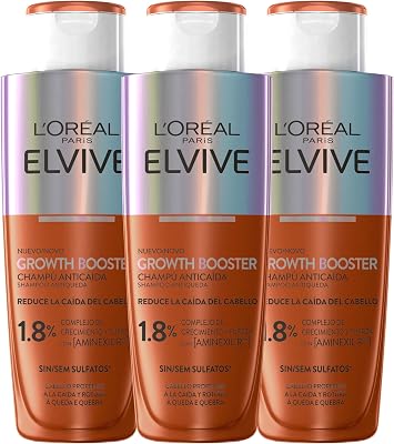 L'Oréal Paris Elvive Growth Booster Pack 3x Champú Anticaída 200ml | Refuerza la fibra capilar desde la raíz hasta las pun...