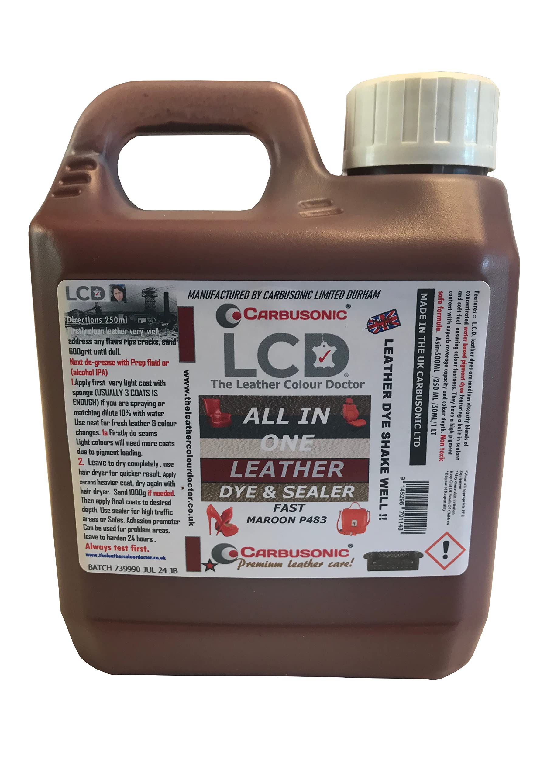 Carbusonic All in one Leather dye and sealant, Interior Leather Paint for Car Seats, Sofas, Arm Chairs, Shoes, Handbags & More. (Dark Grey, 500 ml) — view 30