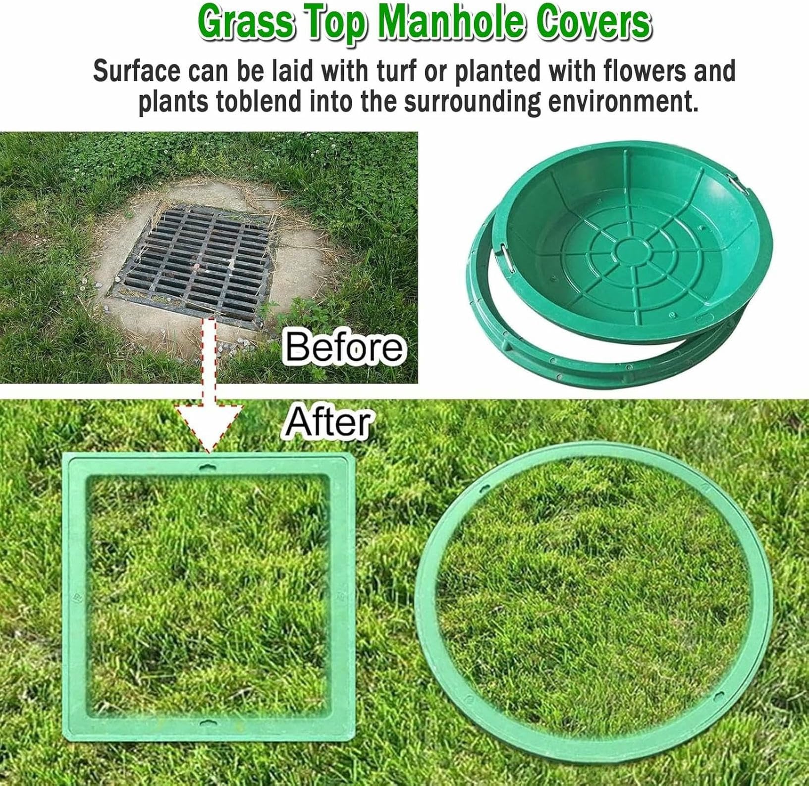 Cubierta redonda de resina de diseño invisible e para tanque de agua con tapa de cámara de inspección F, ideal para pares y Lns y resistente a la intemperie