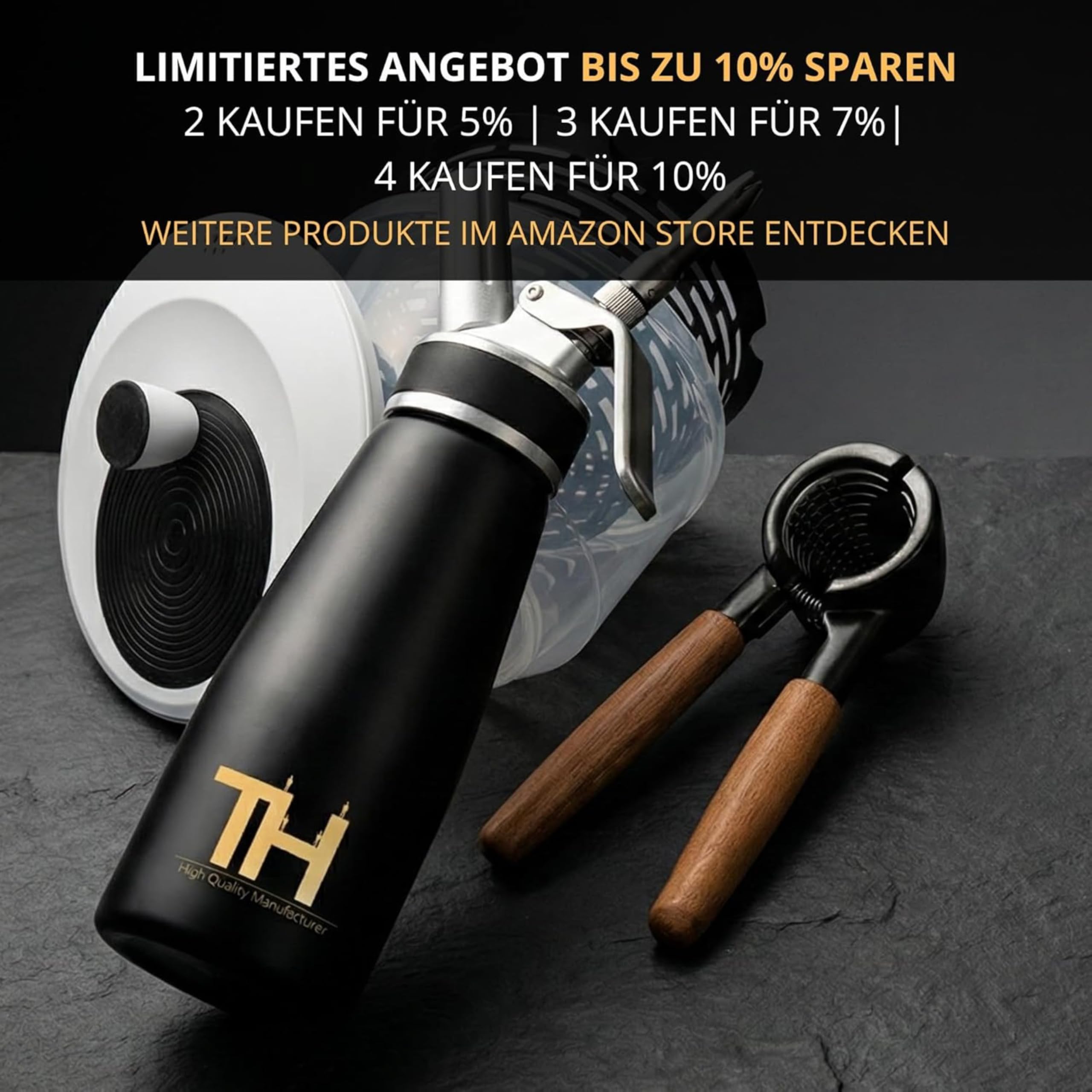 Thiru Handkaffeemühle manuell, Testsieger 2026*, Edelstahl-Kegelmahlwerk mit 60 Mahlgraden & Doppellager – Espresso mit Crema, Filterkaffee & French Press, Holzgriff & 2 Glasbehälter (Walnussgriff)