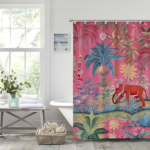 Miniatura 1018 de Cortinas de ducha de baño con ganchos, 72 x 92 pulgadas, cortina de ducha de tela impermeable con diseño de flores y pájaros, cortina de ducha