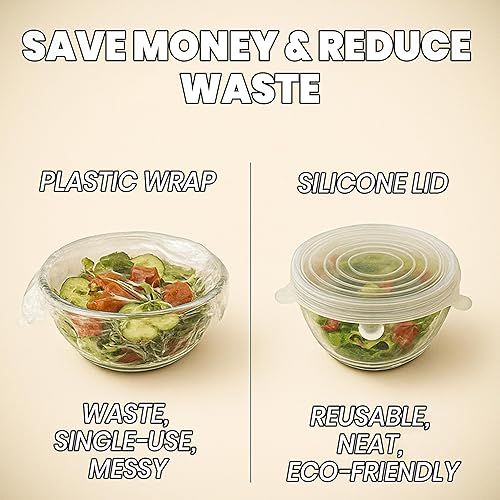 Miniatura 2 de 6 tapas elásticas de silicona  Cubiertas reutilizables para alimentos para cuencos, vasos, frascos y recipientes  Duraderas, expandibles, herméticas