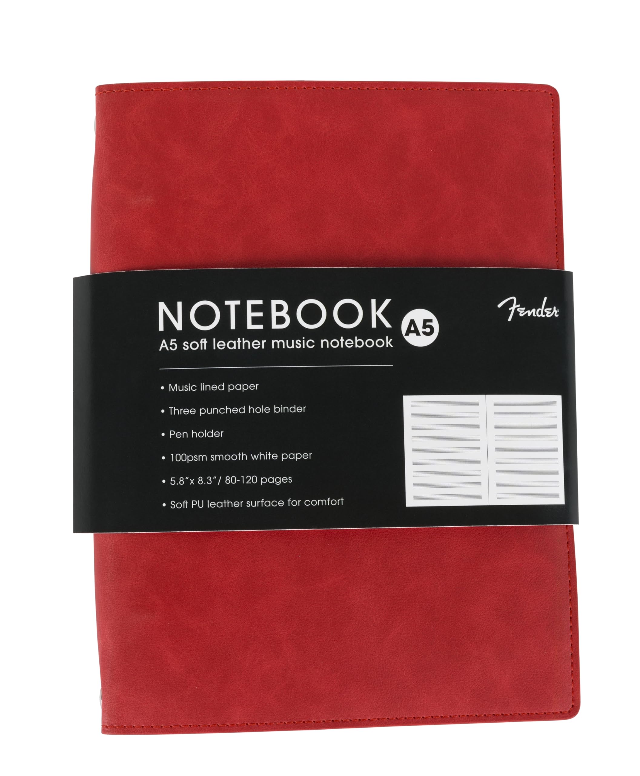 Fender Cuaderno de notas musicales de cuero vegano, rojo Dakota