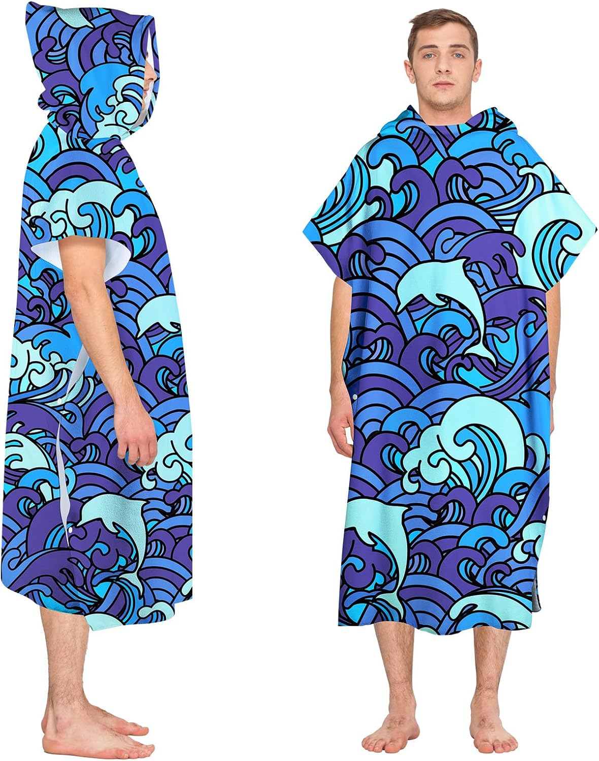 Queenshin Surf Poncho Wearable Waves Towel Adult Hooded Beach Towel Microfiber Absorbent Quick Dry Changing Robe for Men Women Pool Swim Gift 41x 35in