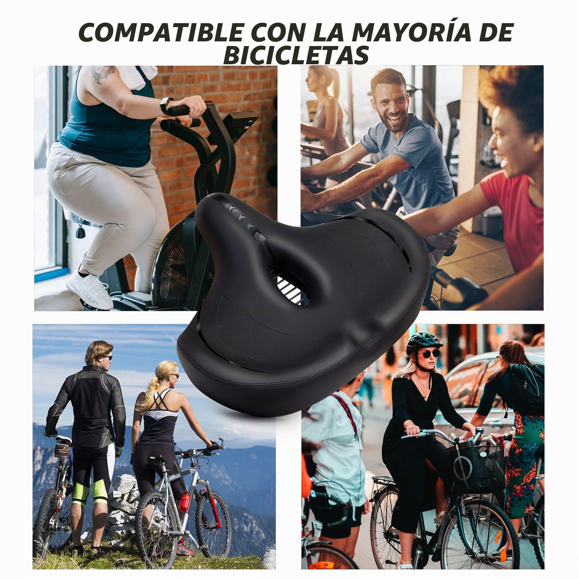 CDYWD Sillin Bicicleta Muy Comodo Hombres y Mujeres, Ampliar, Acolchado Espuma Viscoelástica, Sillín Bicicleta con Respaldo, Sillín Bicicleta para MTB, Ebike, Bicicleta de Ciudad, Bicicleta Estática