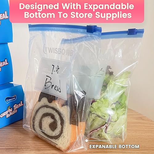 Miniatura 8 de WiseFresh 65 bolsas para sándwich, bolsas deslizantes de almacenamiento de alimentos para preservar la frescura y proteger el sabor (65