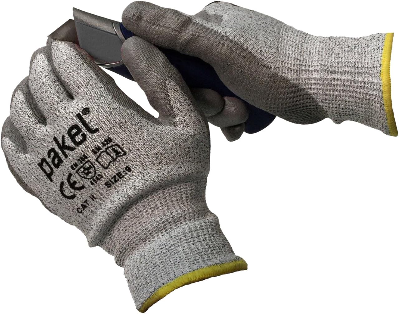 Pakel High Performance En388 CE Level 5 Cut Resistant Knit Wrist Gloves (Size 8 / Medium / 10 Pairs)