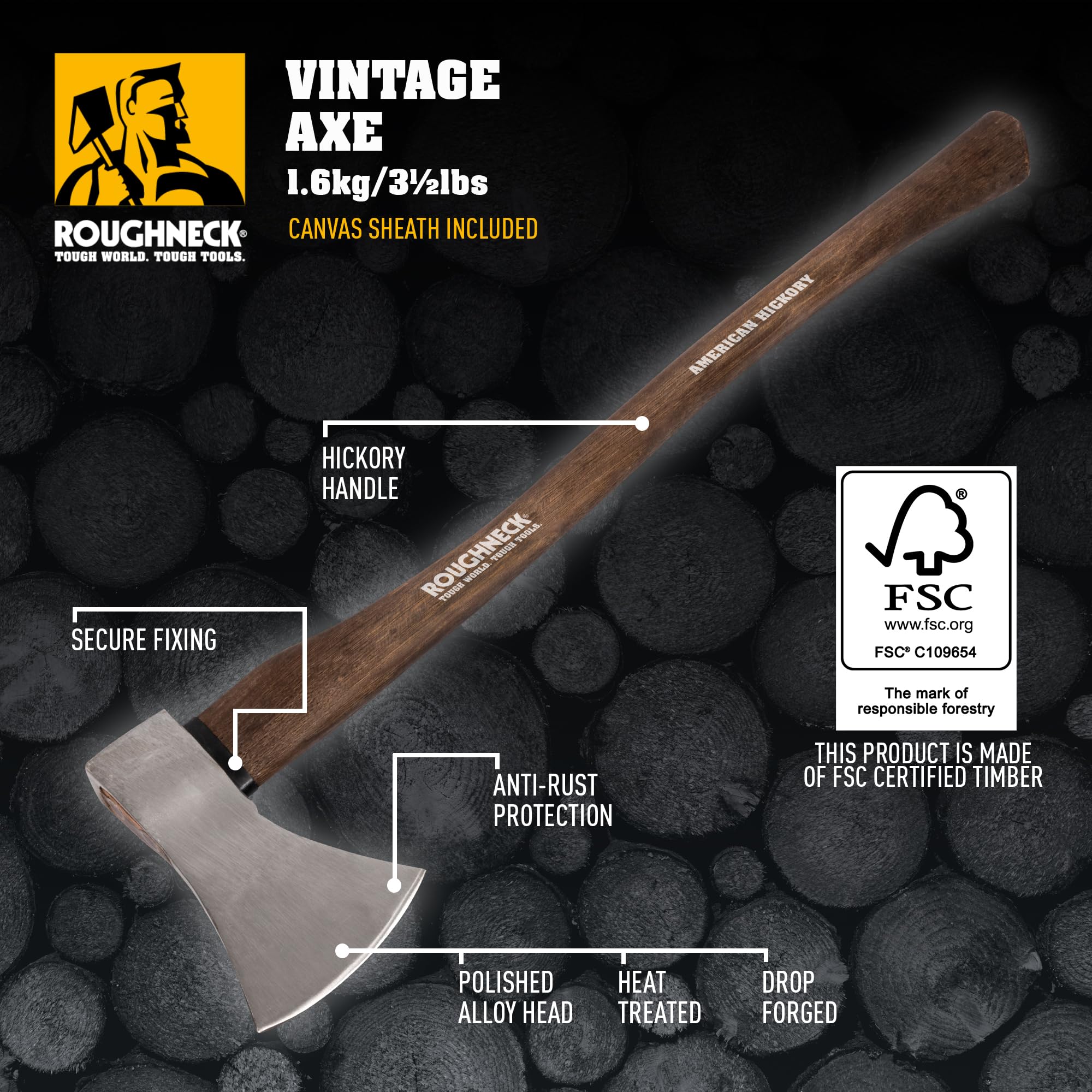 Roughneck ROU65675 Traditional Hickory Handle Axe 1.6kg (3½lbs)