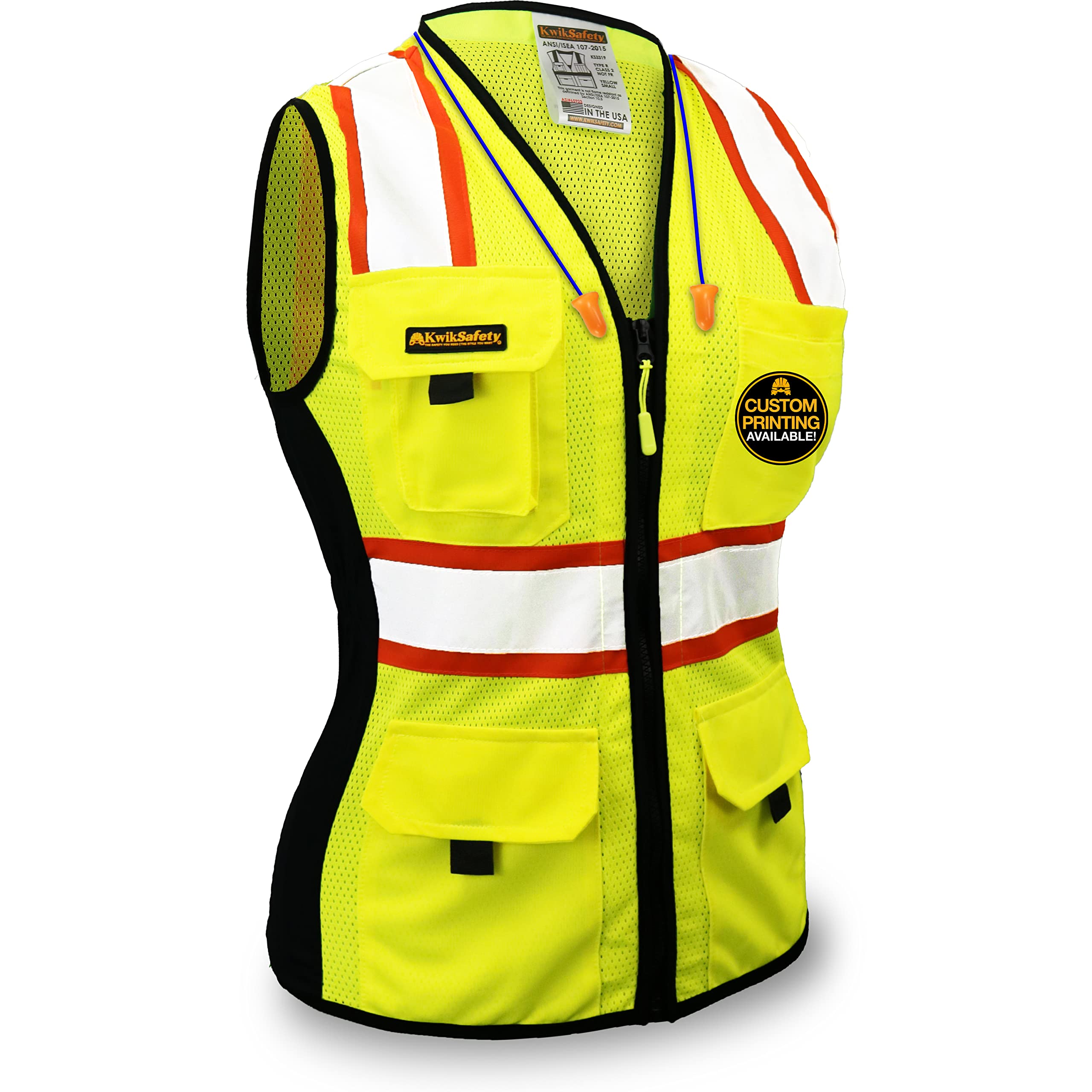 KwikSafety (Charlotte, NC) FIRST LADY Safety Vest for Women | Class 2 ANSI OSHA PPE | High Visibility Heavy Duty Mesh Pockets Zipper | Hi-Vis Construction Work Hi-Vis Surveyor Female | Yellow Small