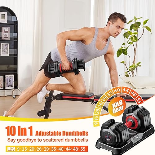 Miniatura 2 de Juego de mancuernas ajustables de 255590 libras, mancuernas 10 en 1 con mango de textura antideslizante, ajuste de velocidad de 1 segundo, gimnasio