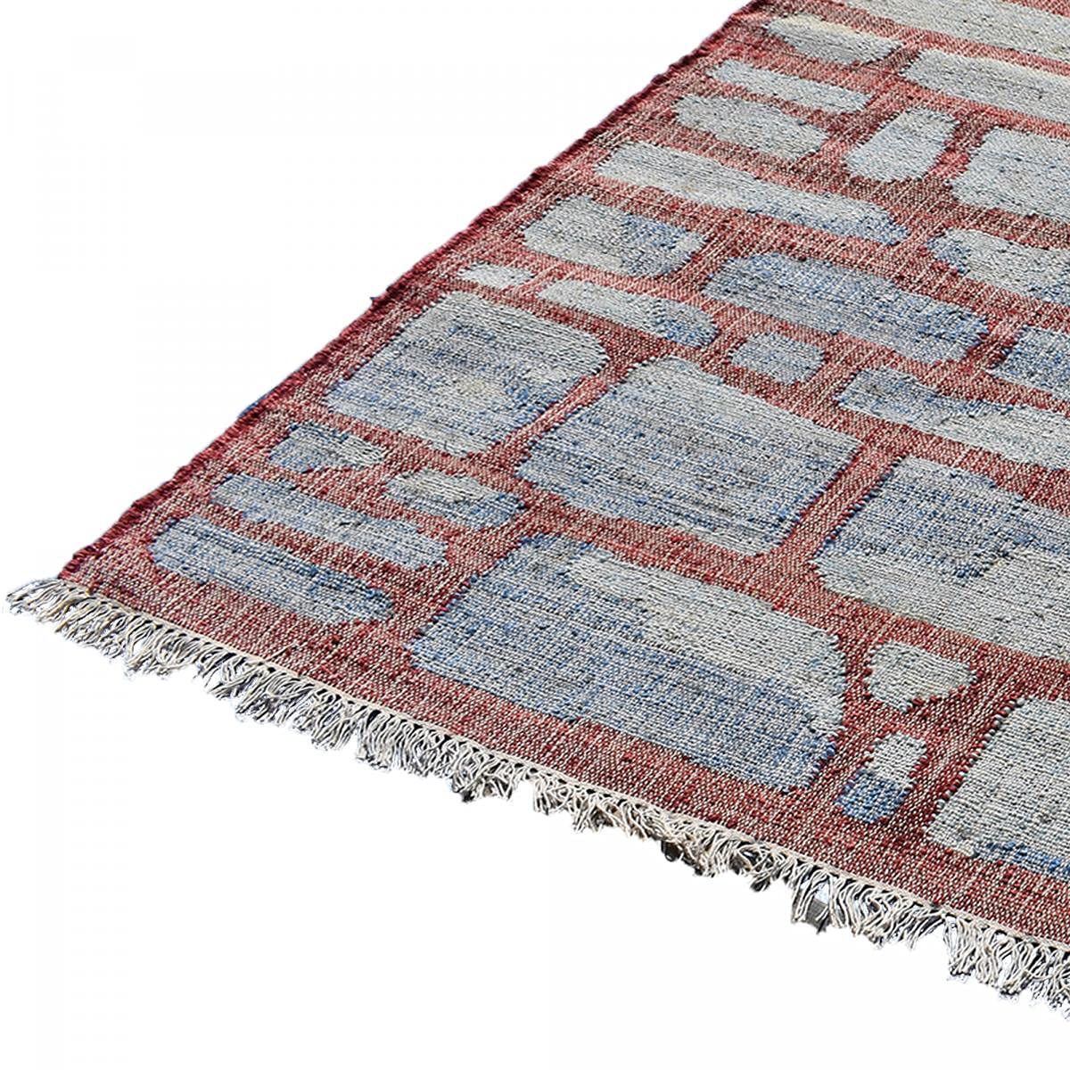 Tapis Kilim 200x290 cm Rectangulaire KL JUTAP Gris Salon Tissé à la Main Jute