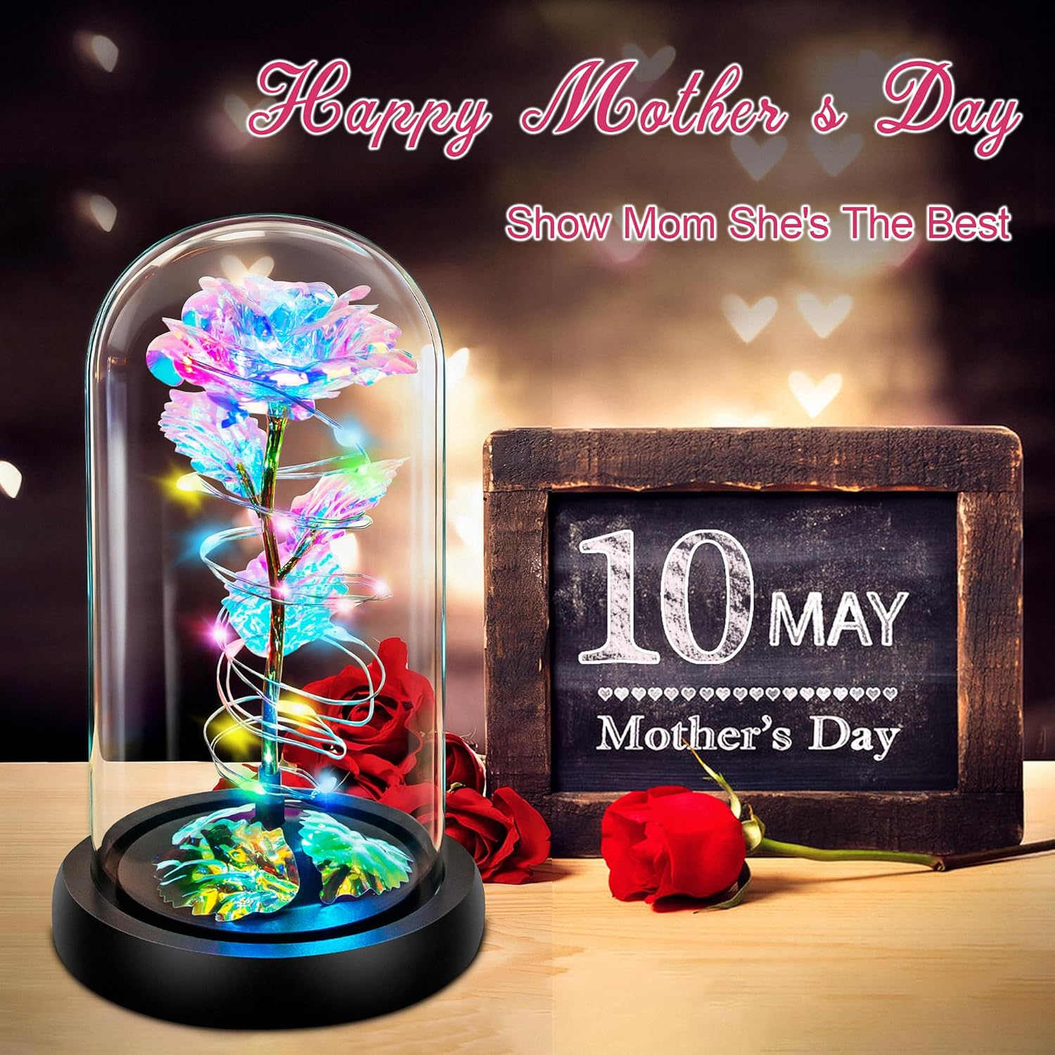 Childom Mothers Day Flowers Gifts for Mom from Daughter Son,Birthday Gifts for Women Mom Grandma Wife,Flowers for Delivery Prime,Rotating Light Up Rose in A Glass Dome,Anniversary Valentines Gifts