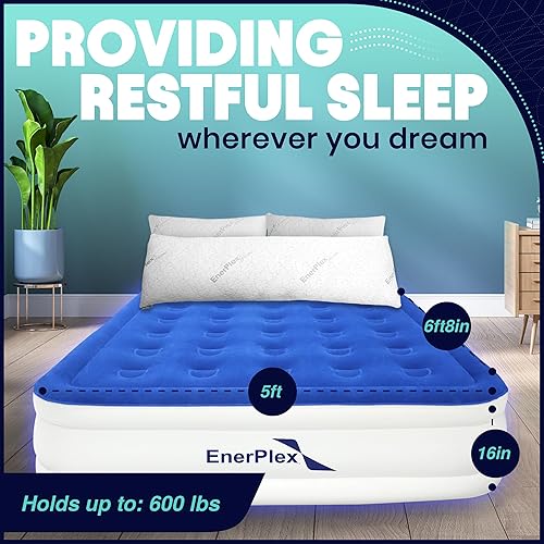 Miniatura 30 de EnerPlex Colchón de aire con bomba incorporada – Colchón inflable de doble altura para camping, hogar y viajes portátiles – Cama inflable duradera