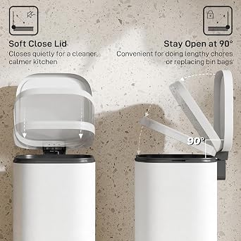 HOMCOM 30L Kitchen Bin with Lid Compact Pedal Bin Soft-Close Cream White