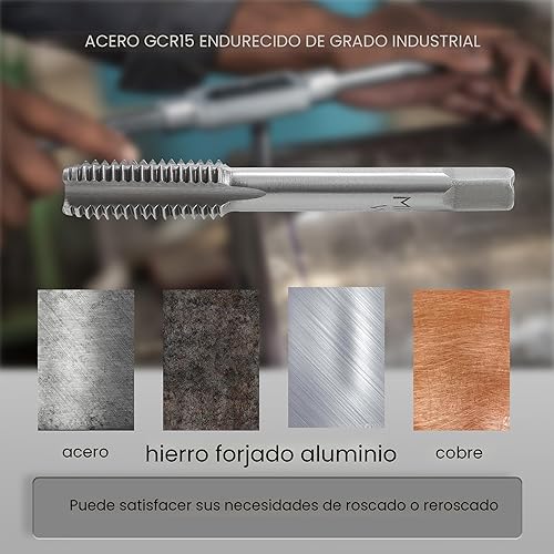 Vista 4 de Juego de 80 piezas de llaves de rosca SAE y métricas, estándar métrico M3 a M12, puntas de rosca fina gruesa para cortar roscas externas e internas