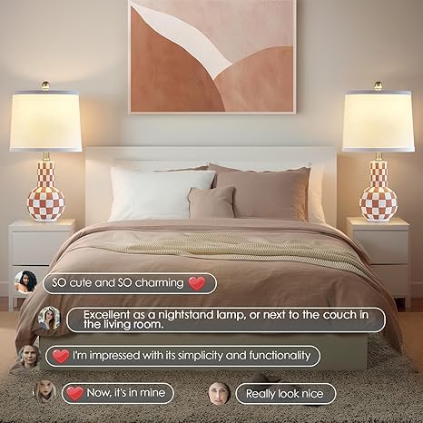 EJIAXIN 21" Ceramic Table Lamp Set of 2 Cute Pink Apricot-Color Desk Lamps for Bedroom 3-Color Temperature Modern Table Lamps for Nightstand Living Room Bedside Lamp End Table Lamps photo 6