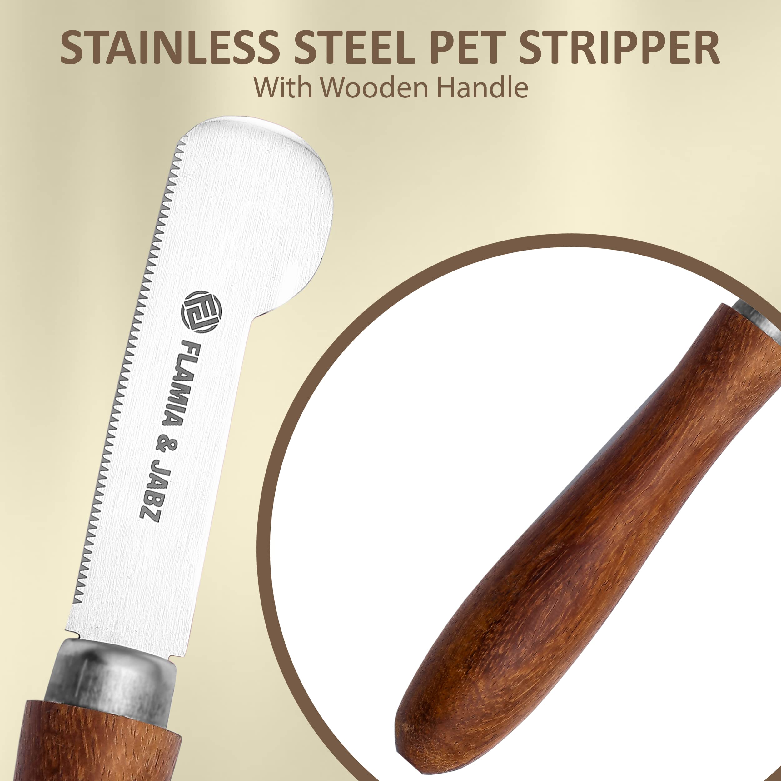 Coltello spelafili professionale per cani e animali domestici, manico rotondo in legno con lama in acciaio inox (extra fine, destrorsi)